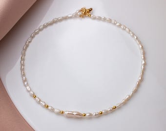 Long baroque pearl necklace, Freshwater pearl choker, Birthday Gift for Her