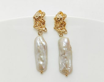 Large baroque pearl earrings, Dainty pearl earrings, Statement pearl drop earrings, Bridal jewelry, Wedding earrings, Bridesmaid Gift