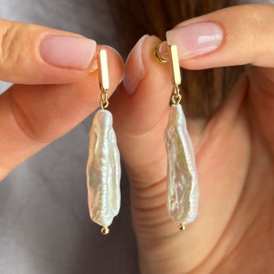 HETICA Baroque Pearl Drop Earrings For Women - Large Teardrop Gold Tone Bridal Jewelry - View #4