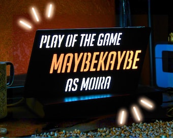 Overwatch Play of the Game LED Light-Up Sign | Custom Gamer Gift | Gaming Room Decor | Streamer Setup | Battletag Sign