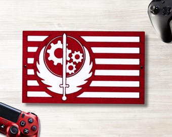 Fallout Brotherhood of Steel Flag Sign | Laser Cut Wall Decor | Wood or Galvanized Steel | Gamer Room Decor | Fallout Fan Gift