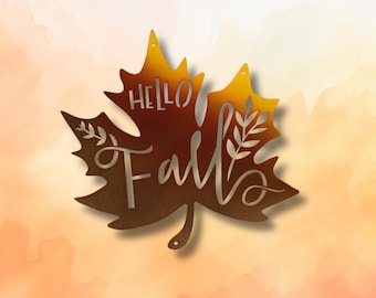 Metal Hello Fall Sign, Fall Decor, Halloween Home Decor, Thanksgiving Decor, Metal Wall Art, Autumn Decor, Fall Wreath, Wood Wall Decor