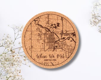 Custom Bulk City Map Wedding Cork Coasters Set, Favors for Guests, Personalized Engraved Coaster, Modern Bridal Shower Gift