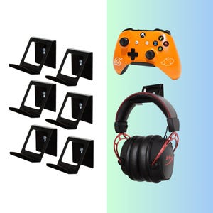 Wall-Mounted Metal Controller Holder | Video Game Steel Controller and Headphones Mount | Universal PC Gaming Headset Hanger & Stand