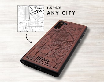 Custom Laser Engraved Leather Phone Case | Personalized Map Mobile Protector | Street Address Engraving | Gift for Him | Gift for Her
