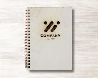 Custom Engraved Wood Notebook | Personalized Logo Notebook | Spiral Notebook | 7x5 | Business, School, Classroom Gift