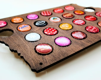 State Bottle Cap Holder Map – 12" Wooden Beer Cap Display – Craft Beer Collector Wall Art – Any US State