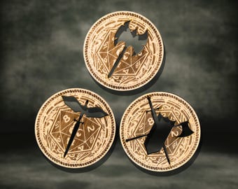 Dungeons and Dragons Coaster Set | DnD Classes | Rustic Tavern Style Decor | RPG | Dungeon Master | Wooden Drink Tabletop Gaming Gift