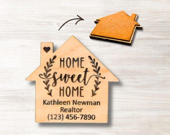 Realtor Gift Coaster | Personalized Home Shaped Coasters | Custom Engraved Wood Coaster | Real Estate Closing Present | Open House Decor