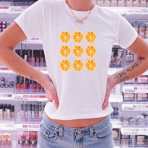 Orange Slice Baby Tee: 90s Y2K Fitted Cotton Shirt