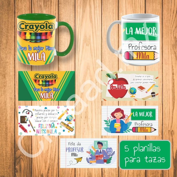 Templates for Teacher's Day mugs with editable texts for personalization Sublimation PDF with typography