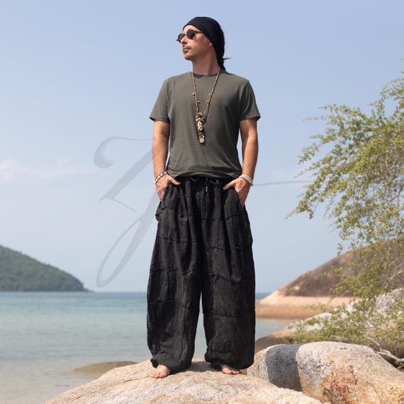 Tashiq Black Boho Patchwork Pants – Plus Size Harem Trousers, Festival & Yoga Wear