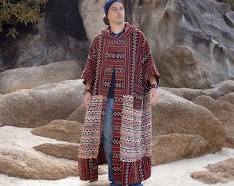Kimono longo com capuz em algodão tecido à mão: Robe étnico boho | Kintsugi