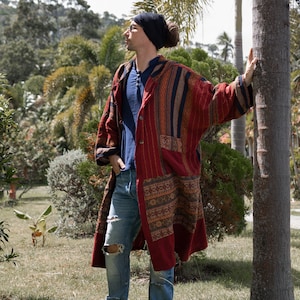 Long patchwork coat hot sale