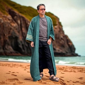 Vintage Quilted Kimono Duster for Men - Handmade Boho Meditation Robe with Long Sleeves, Artisan Craftsmanship, and Relaxed Comfort Fit