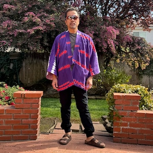 Kenji Tiedye Jacket Boho Short Kimono Long Sleeves Handmade Men Beach Vacation Lounge Featival Party Special Gifts One Size
