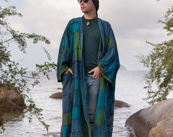 Kimono de algodão patchwork feito à mão: roupão plus size estilo boho | Akar