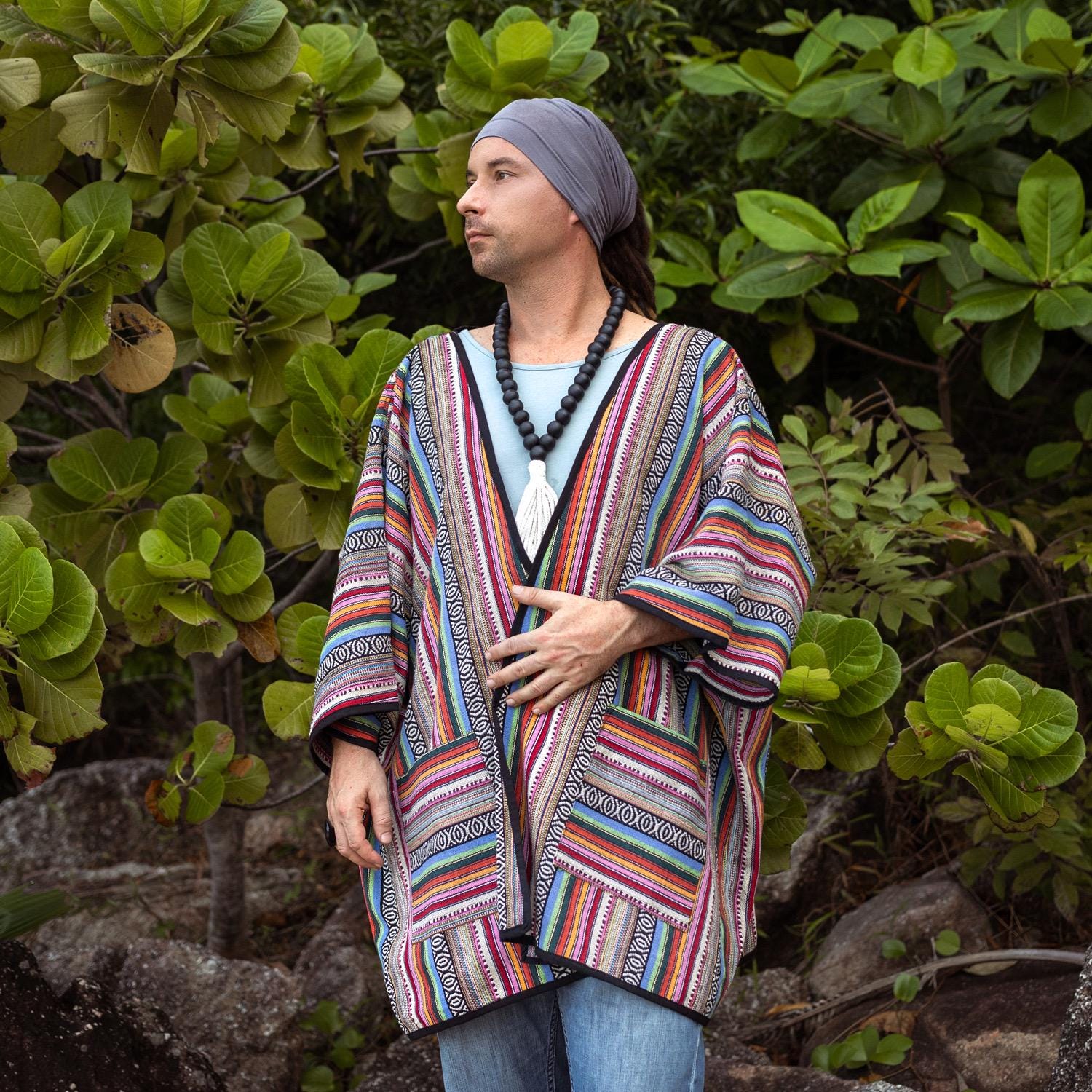 ジャケット・アウター UNDRESSED HANDY OVER PONCHO M By Novara Jacket Adult L/XL Grey Poncho Hooded Cape Button