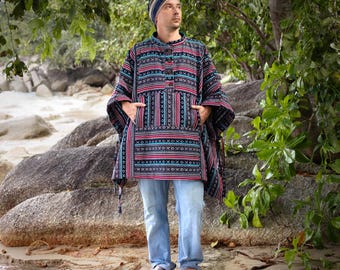 Poncho Marco Masculino Tecido à Mão | Camada Boho Tribal Andina