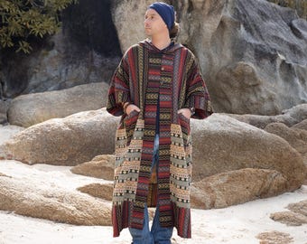 Kimono longo de algodão tecido à mão – Casaco boho com capuz para festivais | Kintsugi