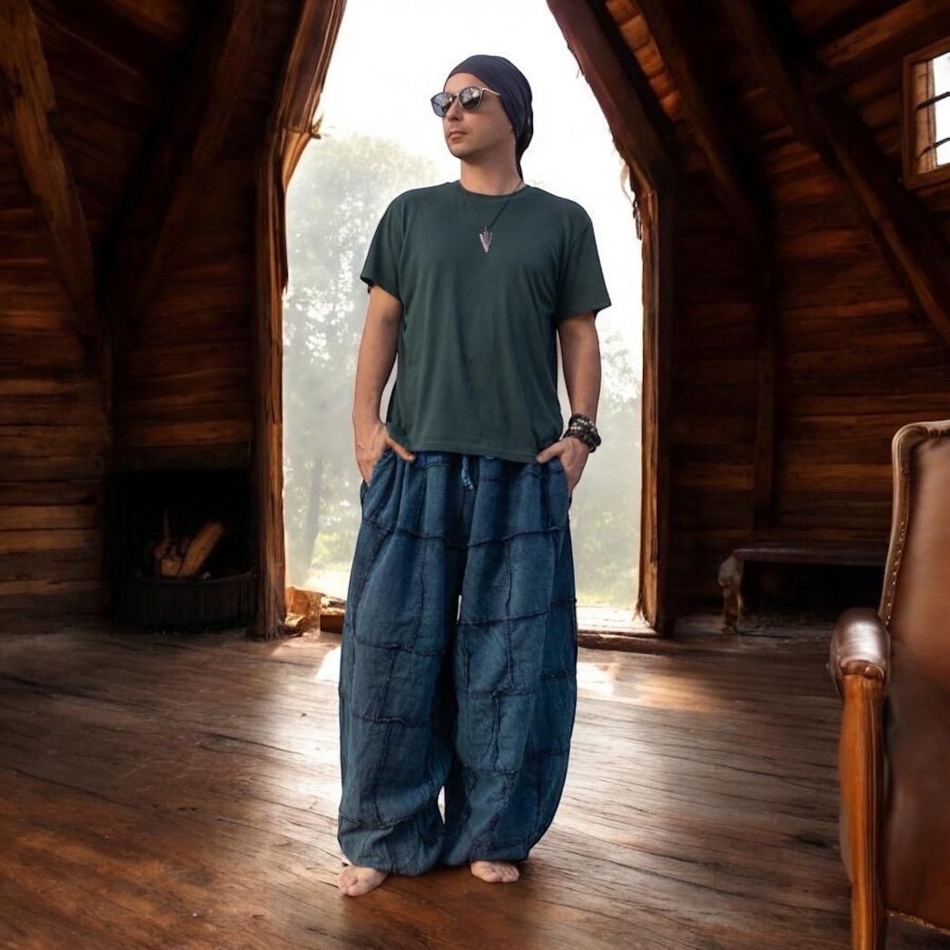 Men's Patchwork Cotton Pants – Tashiq in Indigo Dusk