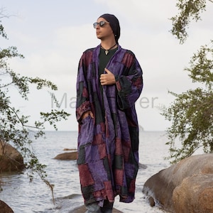Akar Patchwork Kimono Duster Boho Long Sleeves Handmade Men Meditation Robe