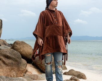 Poncho Boho Artesanal em Veludo de Algodão: Moda Plus Size | Marco