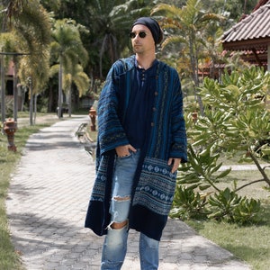 Aden Patchwork Coat Hood Boho Long Sleeves Handmade Men