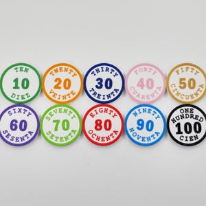 English/Spanish Magnetic Achievement Coins for Learning to Count (Multi-Color Set)