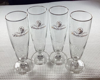 4 PIECE SET of Collectible  Budweiser Beer/Champagne Glasses 1876 Gold Letter Clydesdale Pilsner-6