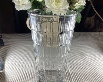 Vintage Syndicate MCM TARTAN Clear Heavy Pressed Glass 9" Cut Flower Vase Manufactured in USA by Syndicate Sales Inc