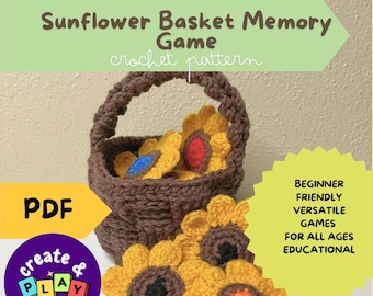 Patrón de crochet / Juego de memoria con canasta de girasoles / Juguete educativo para niños