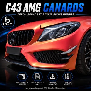C43 AMG Canards – Front Bumper Aero Fins mit Bohrschablone | 3D Print Bodykit Upgrade - STL