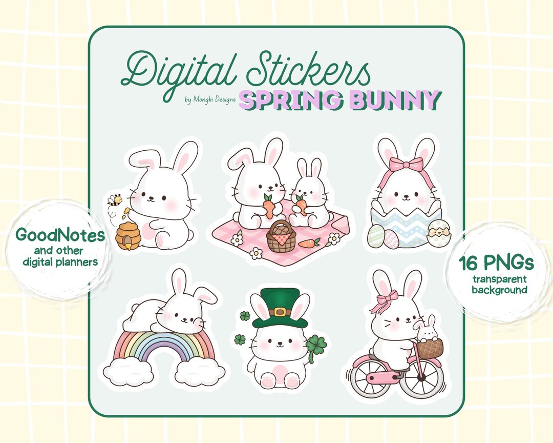 Spring Bunny Digital Stickers for Goodnotes - Easter Planner - Pastel ...