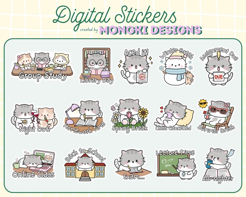 Student Digital Stickers for Goodnotes, College Academic Planner, Cat ...