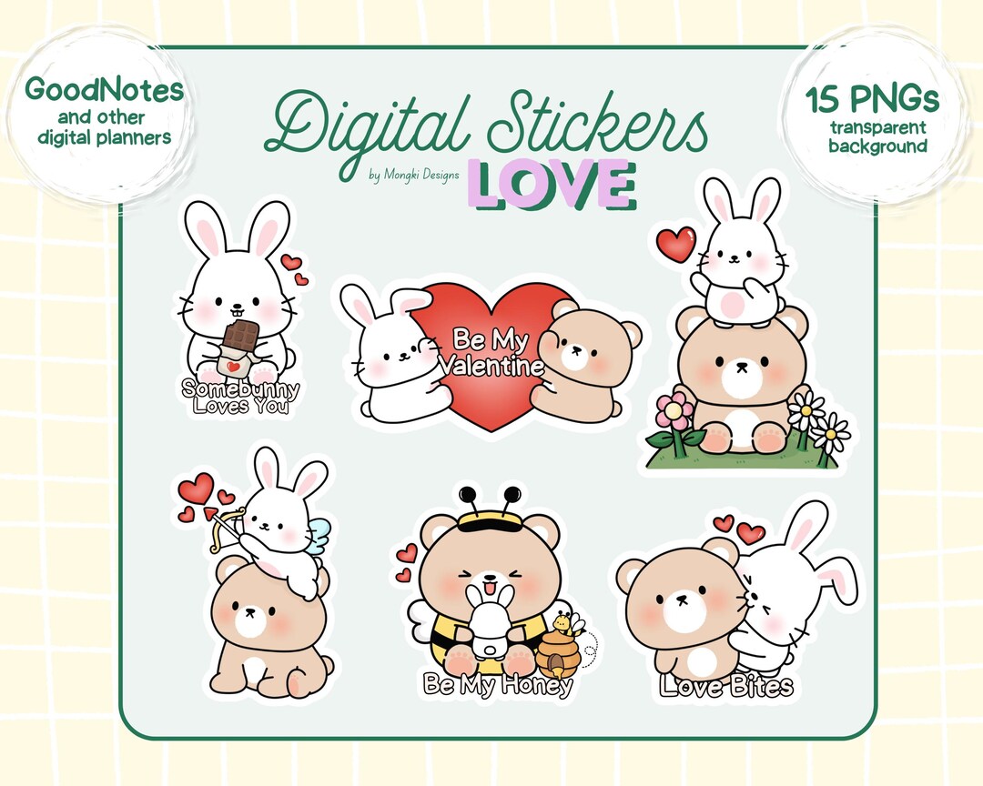 Valentine’s Day Digital Stickers for Goodnotes | Bunny & Bear Couples ...