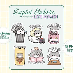 Cozy Cat Life 20 Digitale Planner Sticker für iPad | Self Care, Home & tägliche Aufgabe Aufkleber - GoodNotes, PNG Clip art