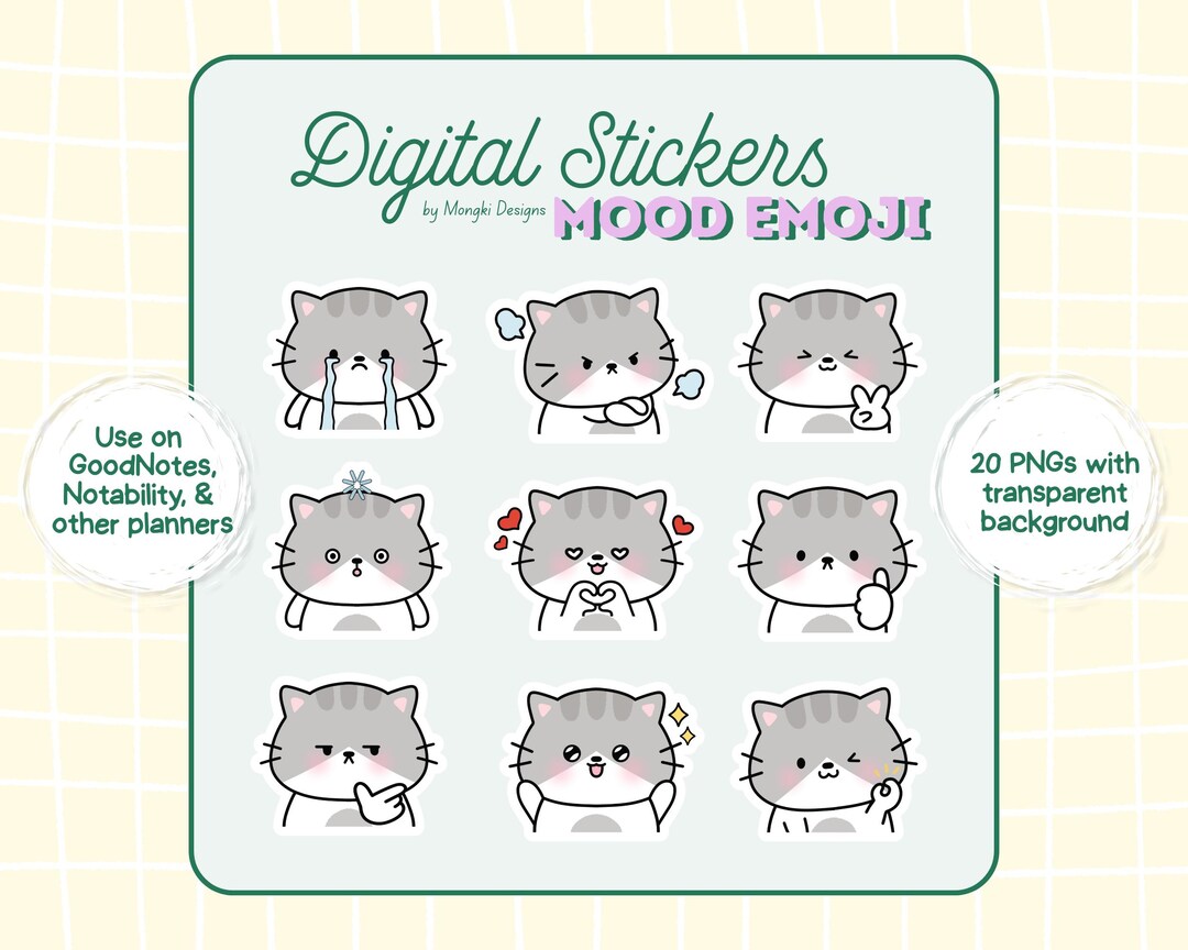 Mood Digital Stickers, Cozy Cat Emotions Planner Stickers for Goodnotes ...