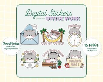 Katze Büroarbeit Digitale Aufkleber | 30 x 20 cm Drucker Aufkleber für GoodNotes und digitale Planer