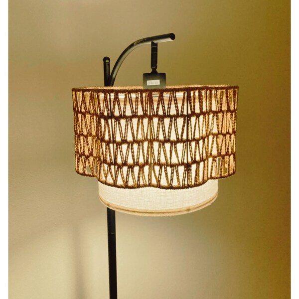 Boho Handcrafted Floorlamp | Handwoven Rattan Wicker Lampshade | Rattan Boho Floorlamp with Remote Control | Arc Floorlamp for with 3 Color