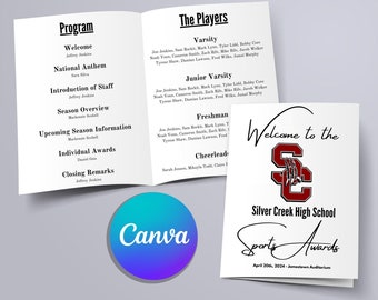 Sports Award Banquet Program Template, Editable Football Softball Baseball Soccer Pamphlet, Editable Canva Folded Booklet Instant Download