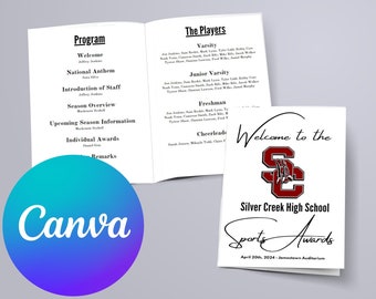 Sports Award Banquet Program Template, Printable Football Softball Baseball Soccer Pamphlet, Editable Canva Document Download Folded Booklet