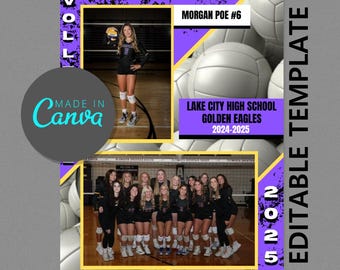 Plantilla digital de voleibol Memory Mate (Canva) / 8,5" x 11" / Plantilla deportiva de Photoshop para equipos e individuos / Archivo digital