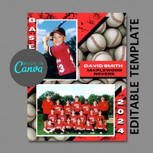 Baseball Memory Mate Canva Digital Template | 8.5&quot; x 11&quot; | Sports Photoshop Template for Teams & Individuals | Digital File