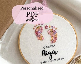 Personalized Baby Name Embroidery Pattern: Birth Announcement Keepsake (PDF)