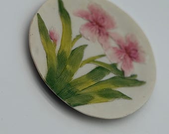 Vintage 3D Pink Iris Floral Decorative Mini Plate 4 Inch Resin Wall Art Decor