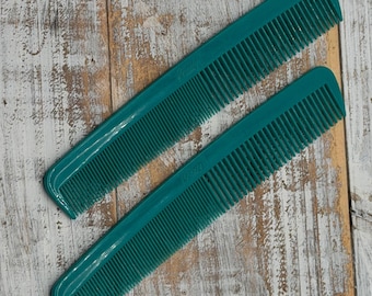 Vintage Goody Teal Green Hair Combs Set of 2 All Purpose Made in USA 7.5 Inch