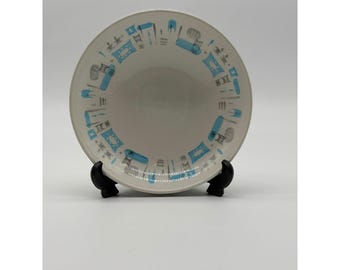 Royal China Blue Heaven 2 Cereal Bowl Vintage MCM Atomic Geometric Made in USA