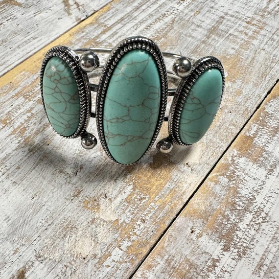 Plunder Turquoise Hinged Bangle Statement Bracelet - image 3