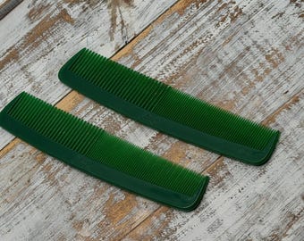 Vintage Goody USA Hair Combs Set of 2 Dark Forest Green Plastic Fine Wide Tooth